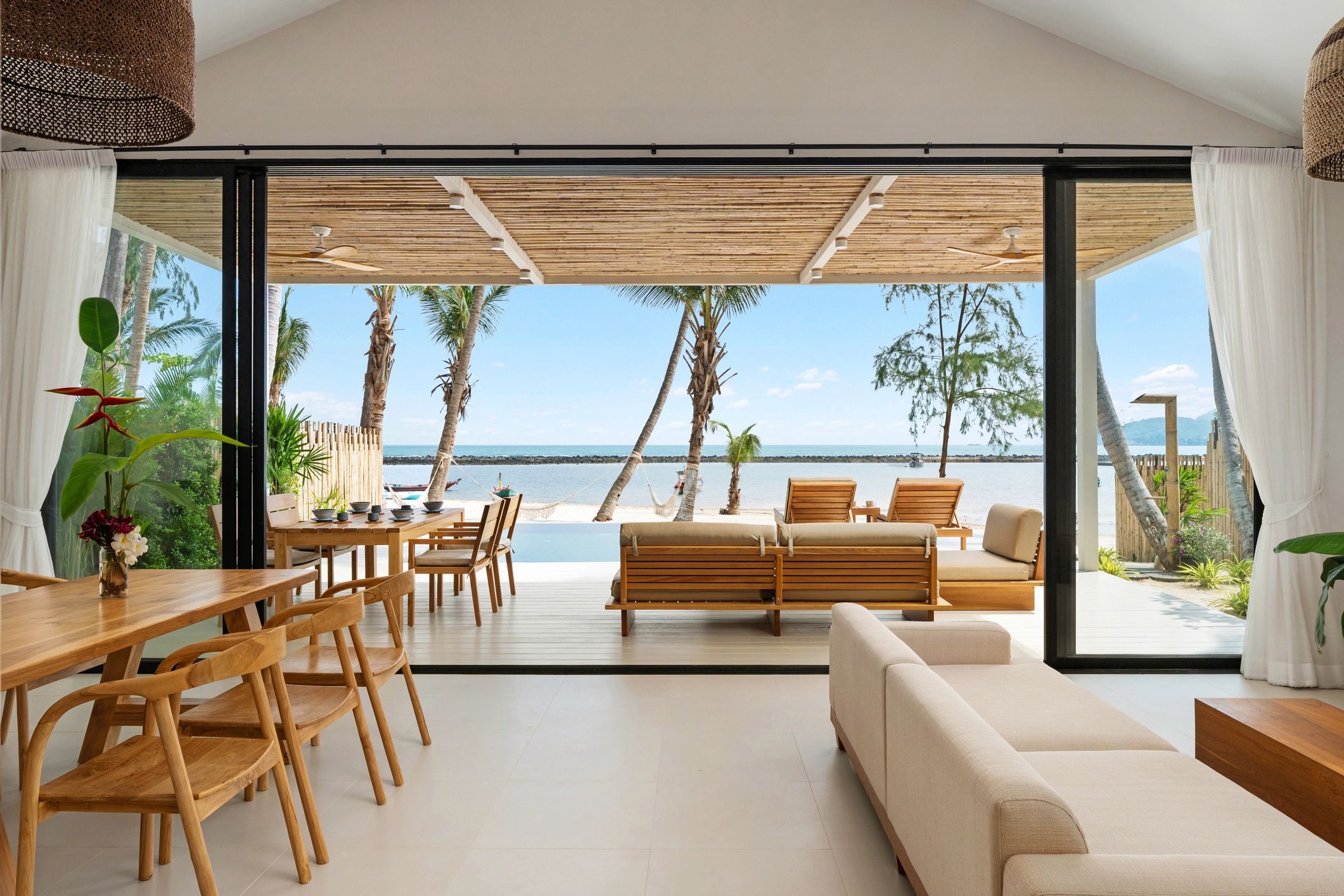 Modern residential interior with open living and dining area